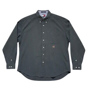 Tommy Hilfiger Men XXL Black Watch Tartan Plaid Shirt Vintage Crest Logo Cotton